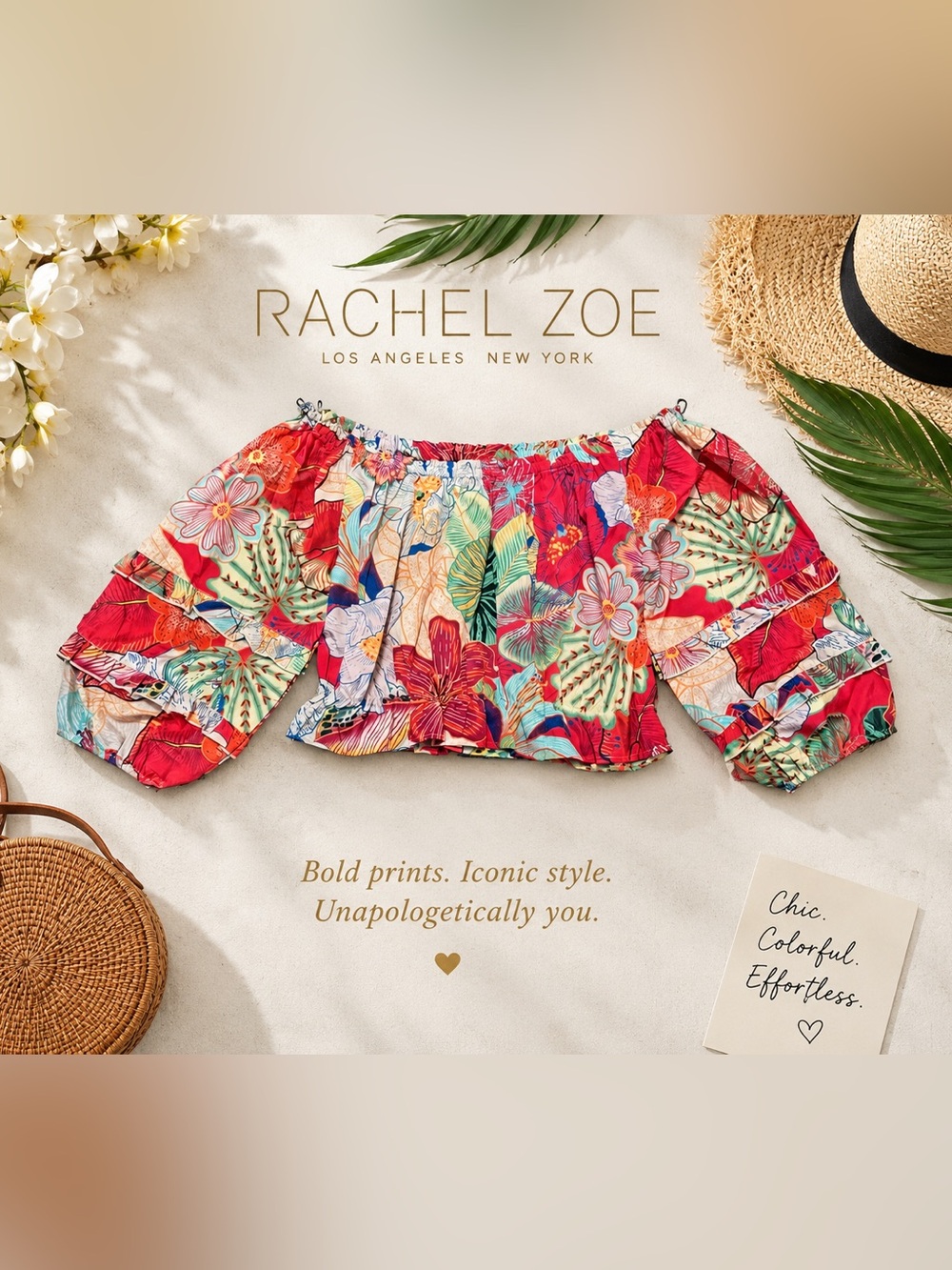 Rachel Zoe Tropical Floral Off Shoulder Ruffle Crop Top | Size M